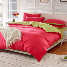 凝愛家紡 全棉斜紋活性印花素色雙拼四件套——磚紅綠配色，雙人床的典雅之選